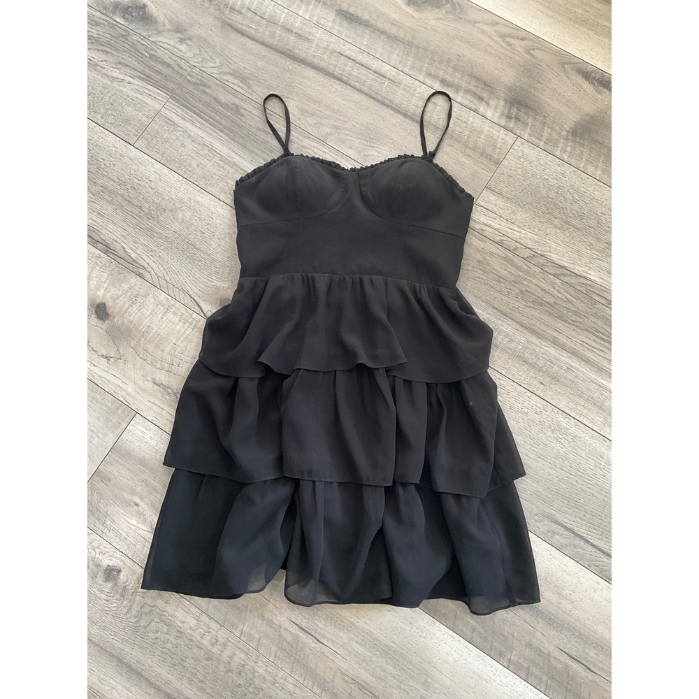 American Eagle Black Tiered Ruffle Mini Dress Sweetheart Bustier Smocked Back 4